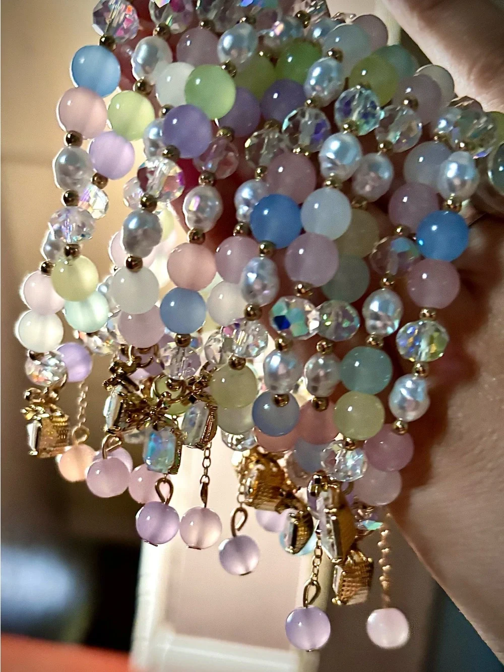 Pastel Beaded Multi-Strand Bracelet with Gold Accents!